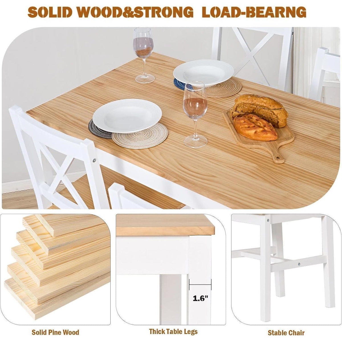 Moderner Esstisch Set mit 4 Holzstühlen