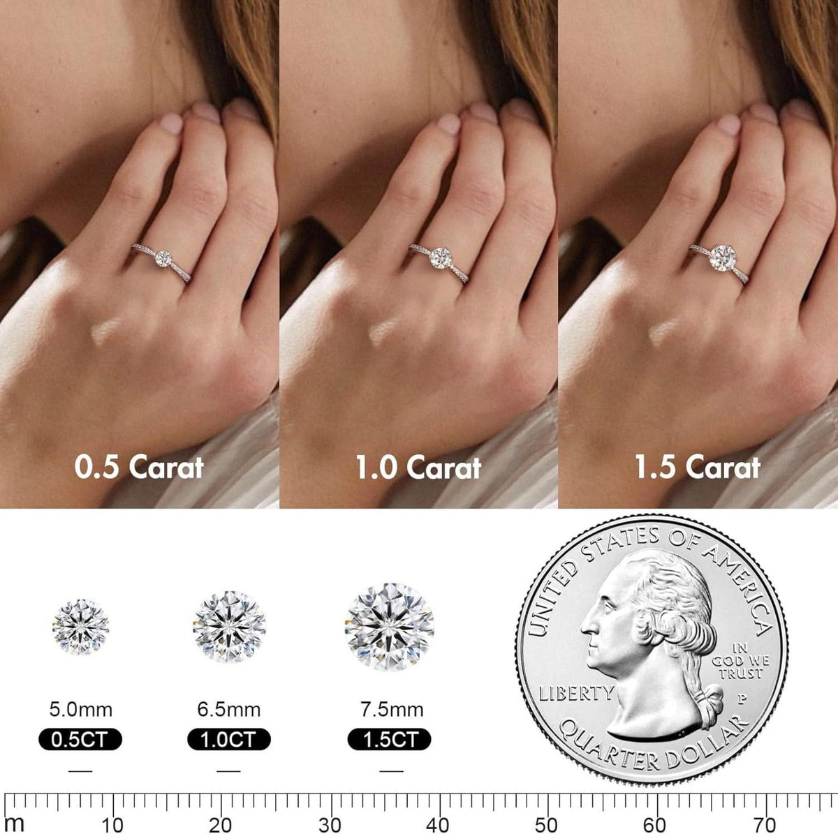 Verlobungsring Damen Moissanite Ringe 1 Karat Diamant VVS1 925 Silber Weißgold Eheringe