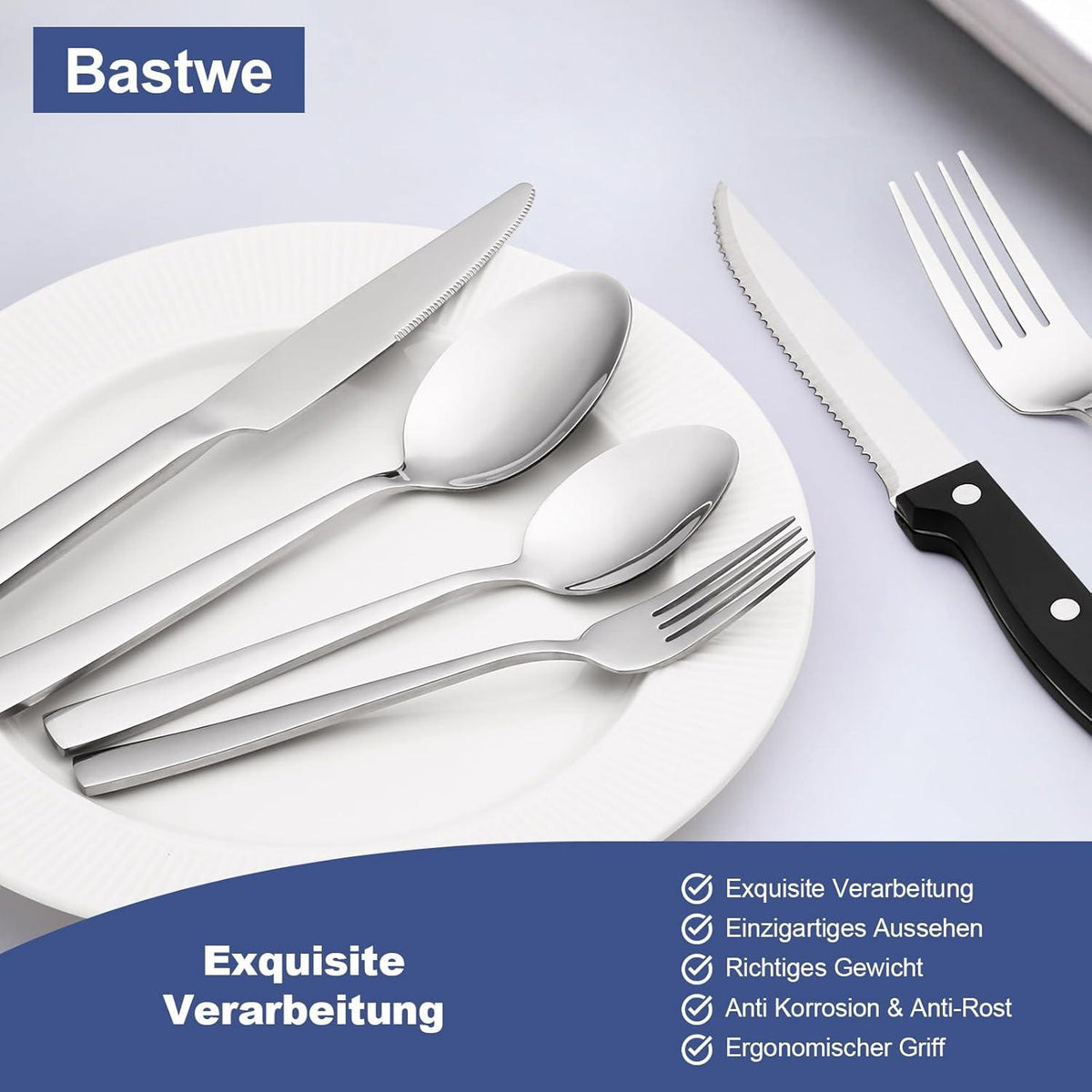 36-teiliges Edelstahl Besteckset für 6 Personen Steakmesser Hochglanzpoliert