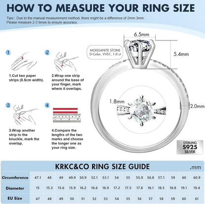 Moissanite Verlobungsring 1 Karat D Diamant 925 Silber 54