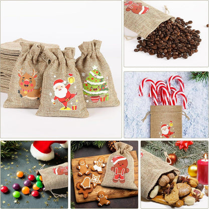 EDWINENE 24 Weihnachts Jutesäcke Kordelzug Geschenktüten 10x15cm