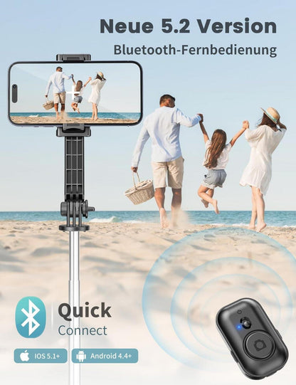 Selfie Stick Handyhalterung Stativ Fernbedienung 360° Drehbar Schwarz