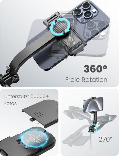Selfie Stick mit Handyhalterung 106 cm Stativ Fernbedienung fülllicht