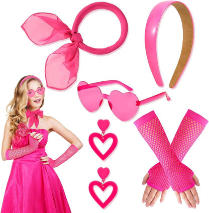 80er 90er Damen Halloween Kostüm Accessoires Set Pink