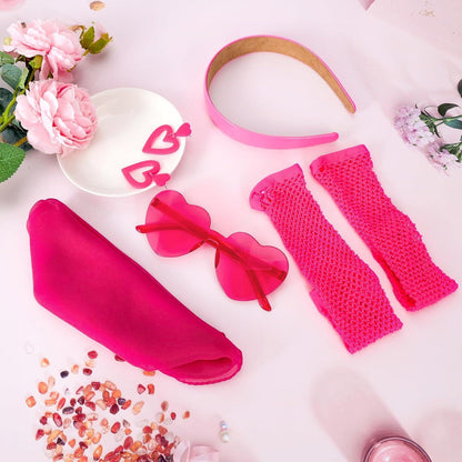 Rosa 80er 90er Jahre Damen Kostüm Accessoires Set