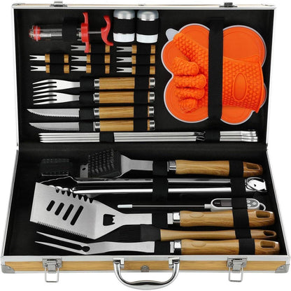 Grillzubehör Set mit Fleischthermometer 30 Teile in Koffer