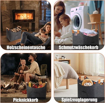Kaminholzkorb Filztasche Extra dicker Filz 45B Dunkelgrau