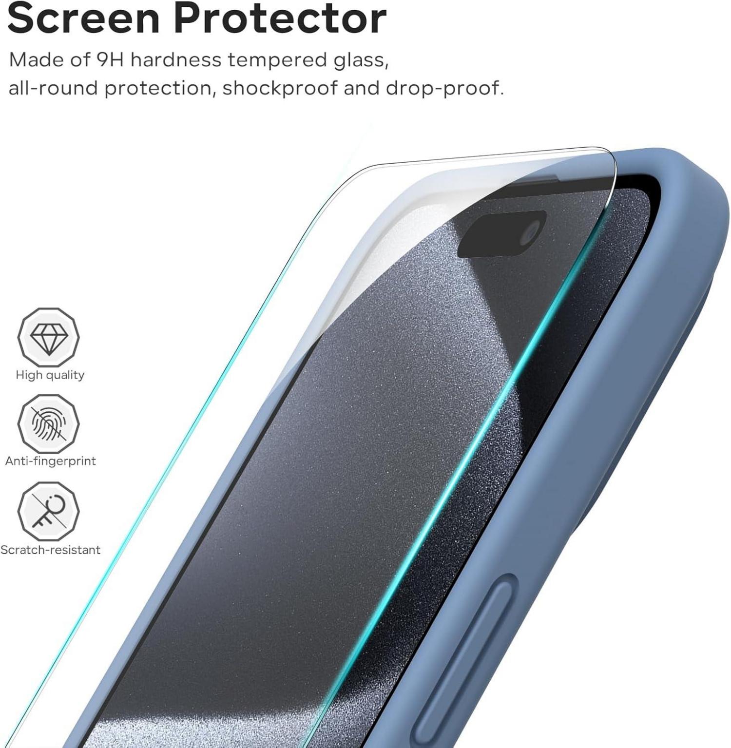 iPhone 15 Pro Max Liquid Silikon Hülle 360° Stoßfest - Blau