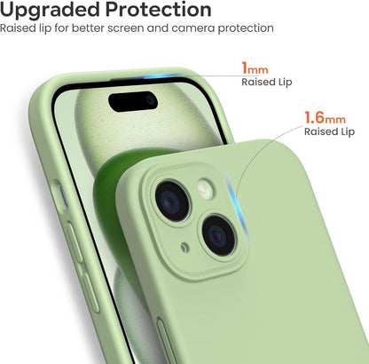 iPhone 15 Hülle Liquid Silicone mit Kameraschutz und Schutzfolie - Hellgrün