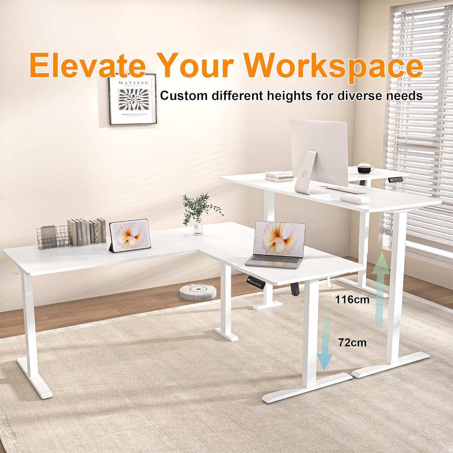 L-förmiger Elektrischer Schreibtisch Höhenverstellbar 160x140 cm mit 3 Memory