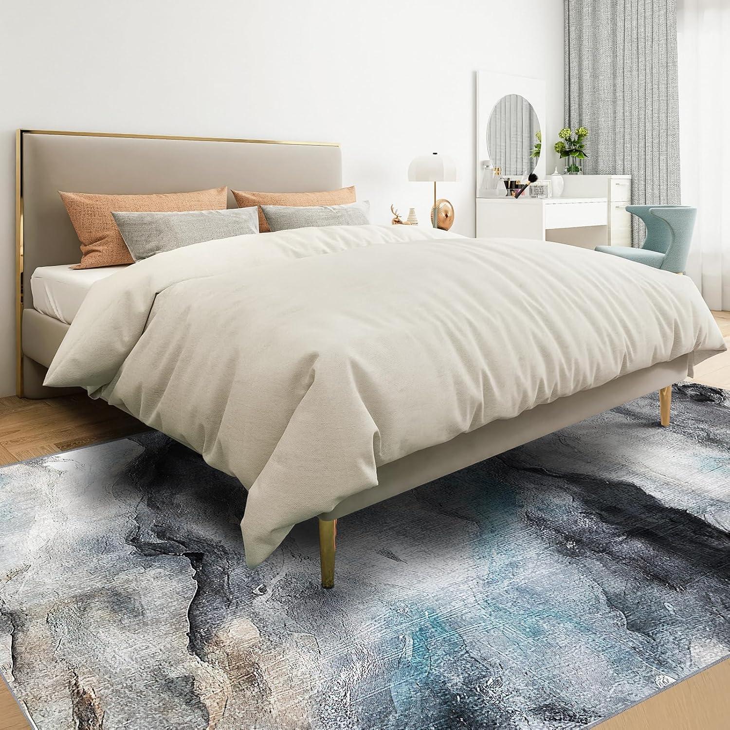 Vamcheer Kurzflor Teppich Blau 200x300 Moderner Wohnzimmer Schlafzimmer
