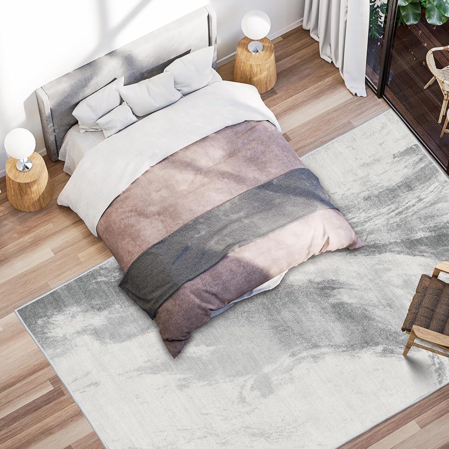 Kurzflor Teppich Moderner Weich Groß Flauschig 200x300cm Hellgrau