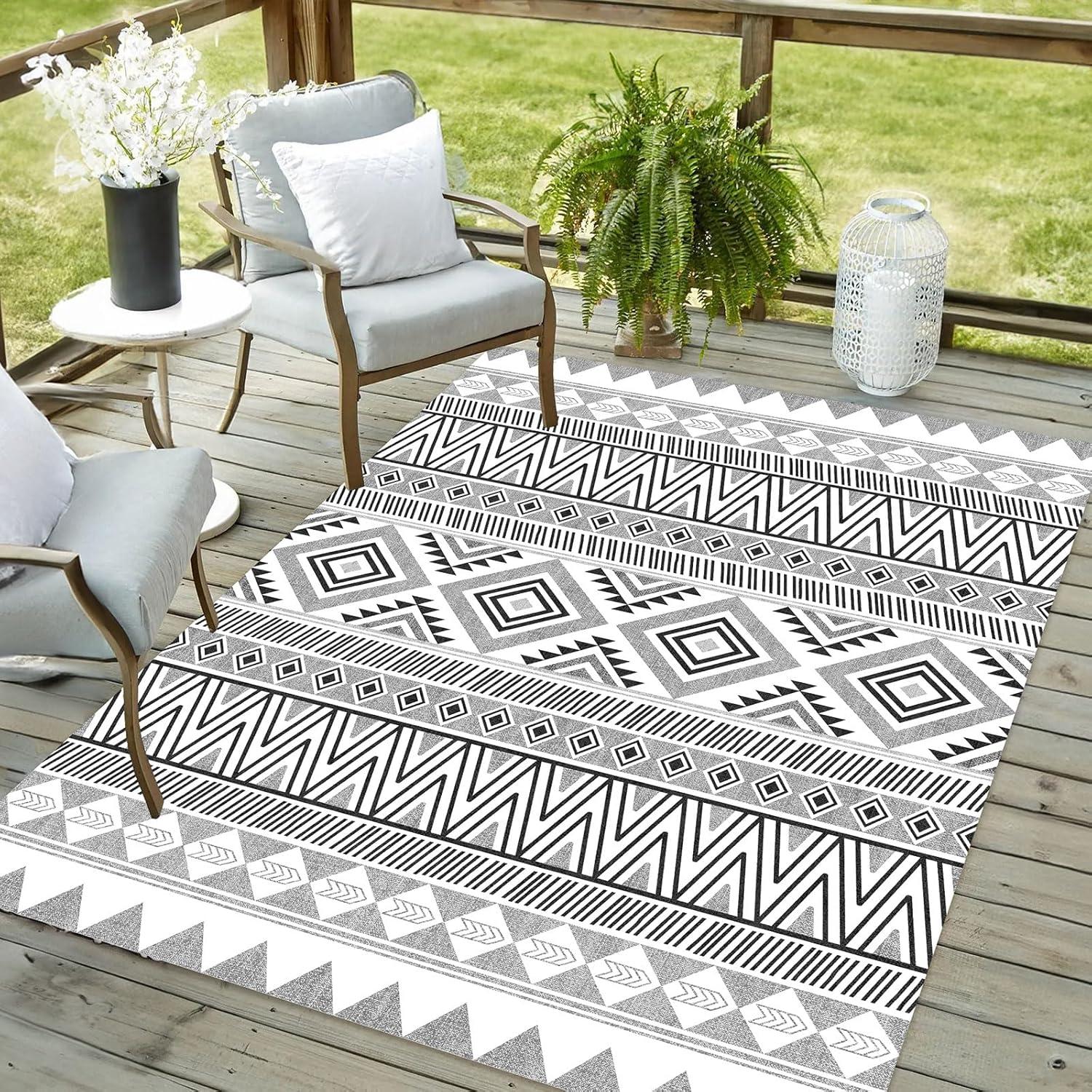 Moderne In- & Outdoor Teppich Vintage-Optik Grau 120x170cm