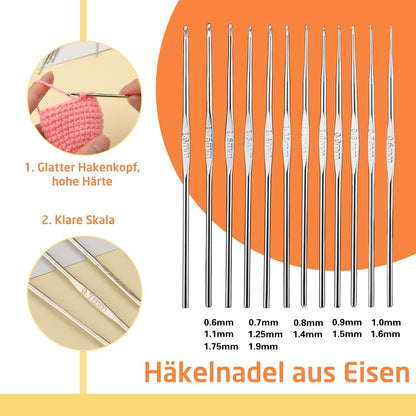 Häkelnadel-Set mit 60-teiliges Zubehör, ergonomisches Design, Aufbewahrungstasche, Anfänger-Bastelset