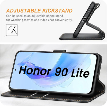 Honor 90 Lite Leder Handyhülle Klapphülle mit Kartenschlitzen Schwarz