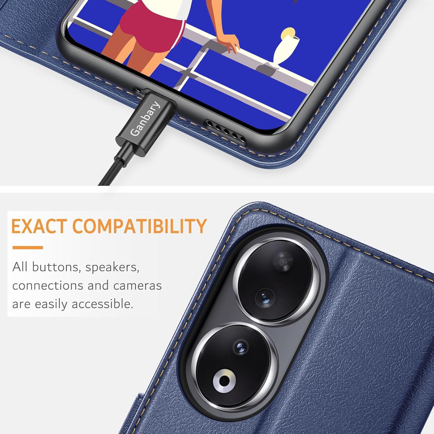 Handyhülle für Honor 90 - Premium Leder Klapphülle Blau