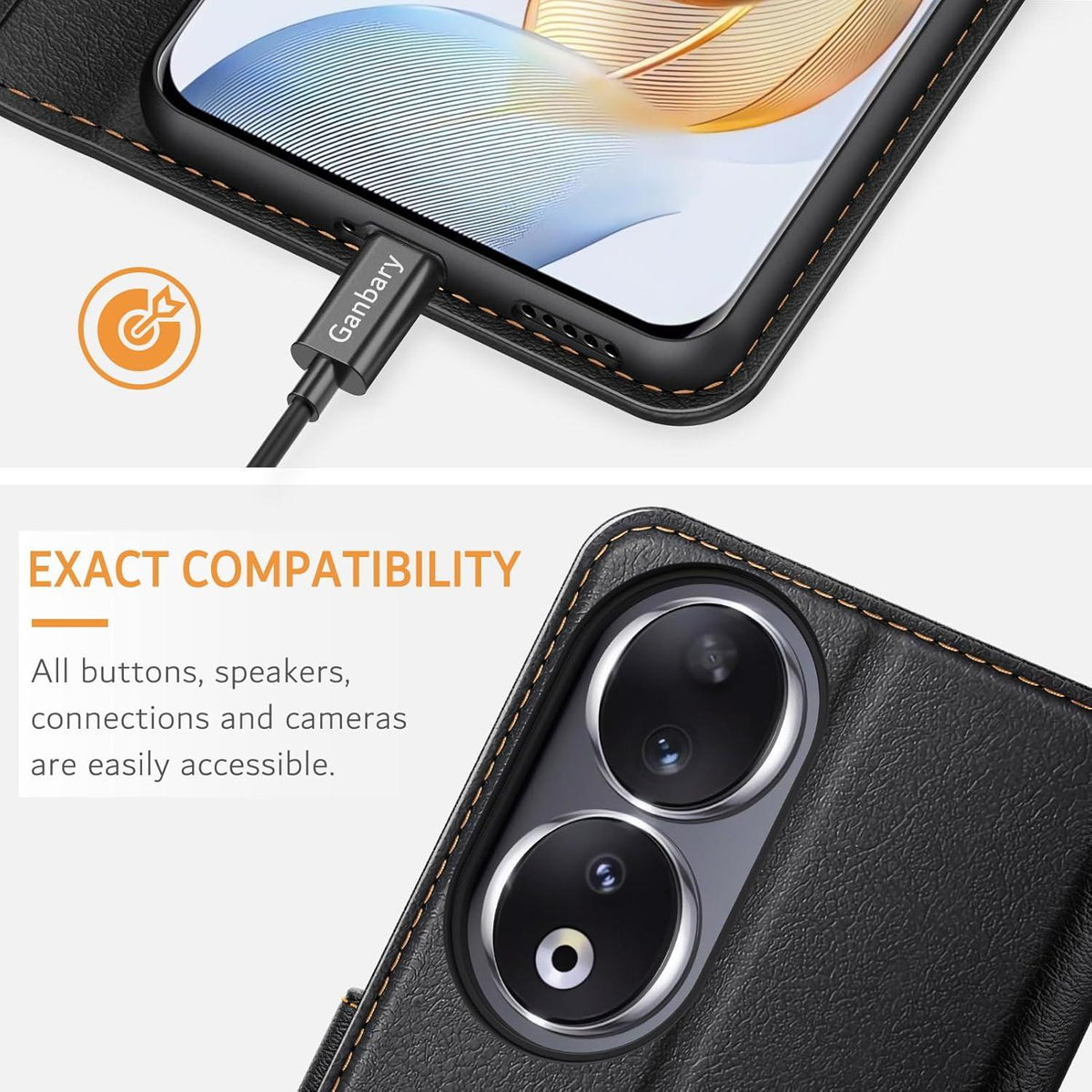 Ganbary Handyhülle für Honor 90 - Premium Leder Klapphülle Schwarz