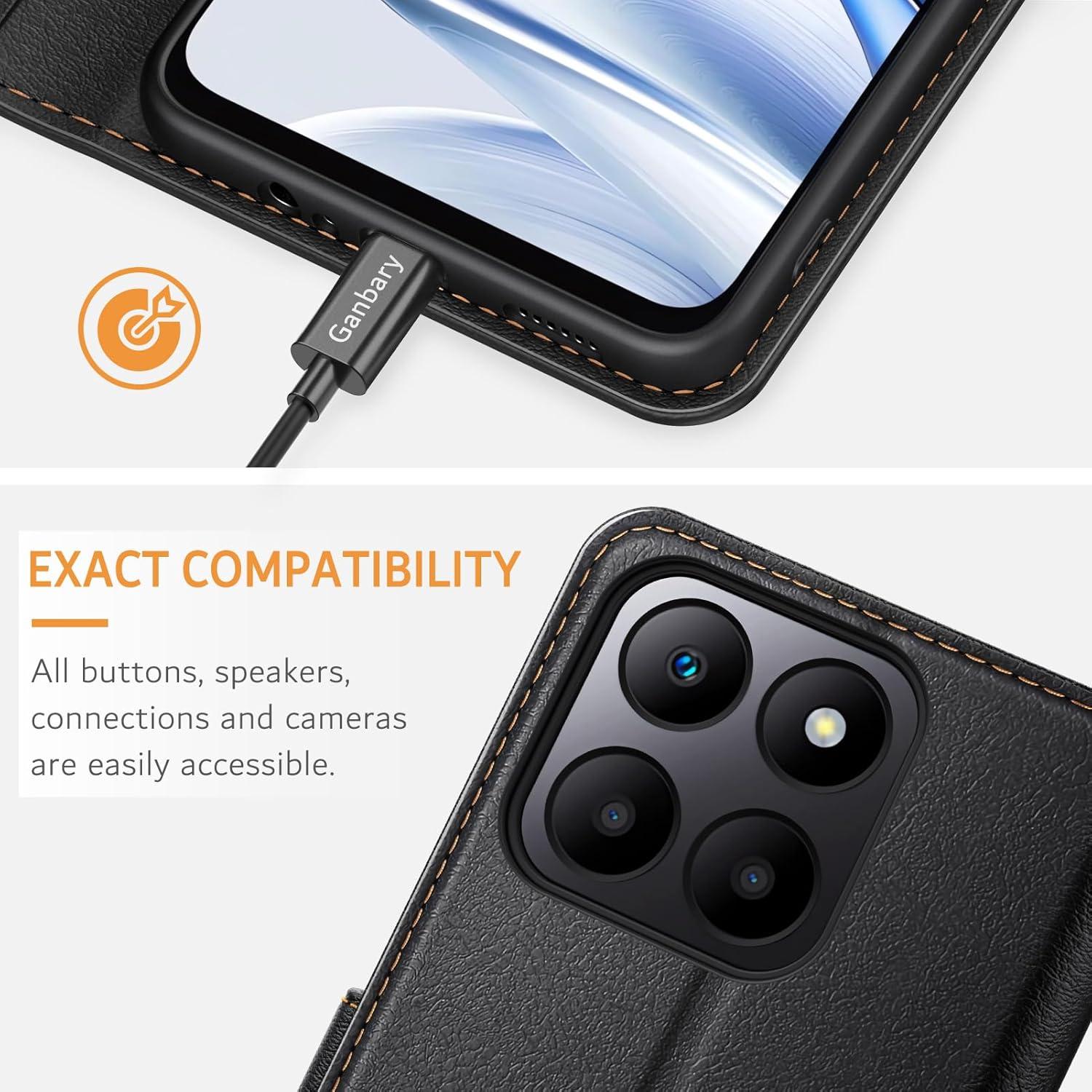 Leder Handyhülle Honor 70 Lite mit Standfunktion Schwarz