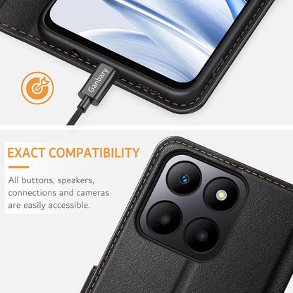 Leder Handyhülle Honor 70 Lite mit Standfunktion Schwarz