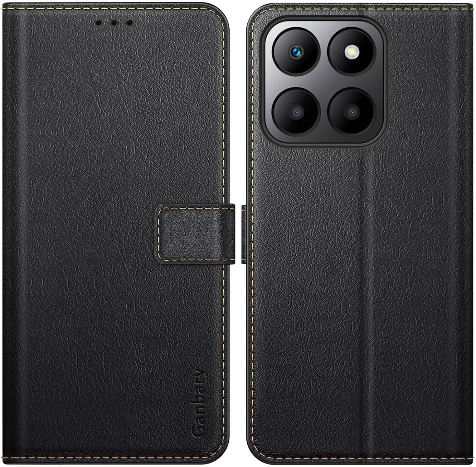 Ganbary Honor 70 Lite Handyhülle: Premium Leder Klapphülle, Kartenschlitzen, Magnetverschluss, Standfunktion - Schwarz