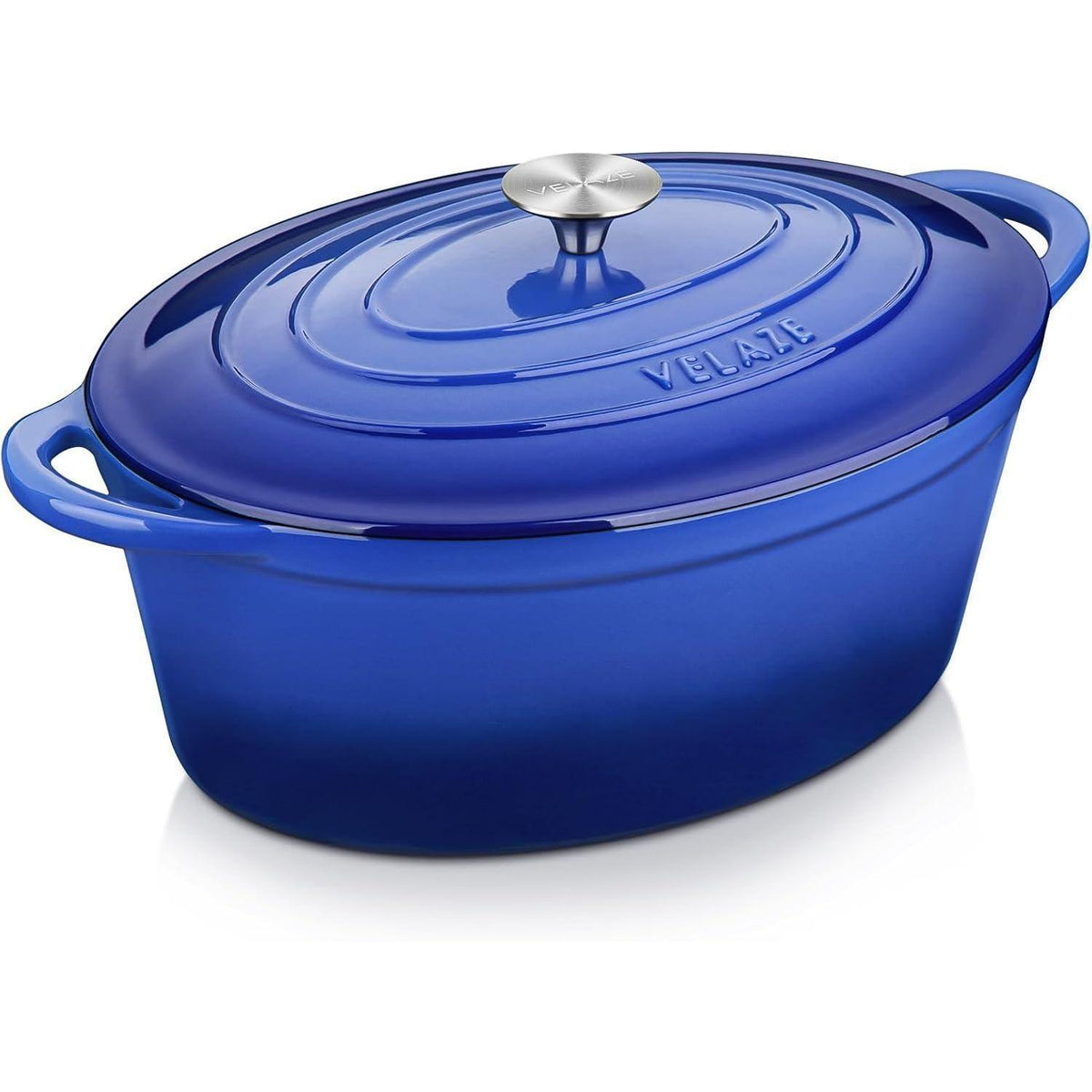 Ovaler Gusseisen Bräter mit Deckel, 7,5 Liter, Blau