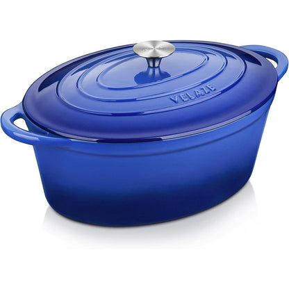 Ovaler Gusseisen Bräter mit Deckel, 7,5 Liter, Blau