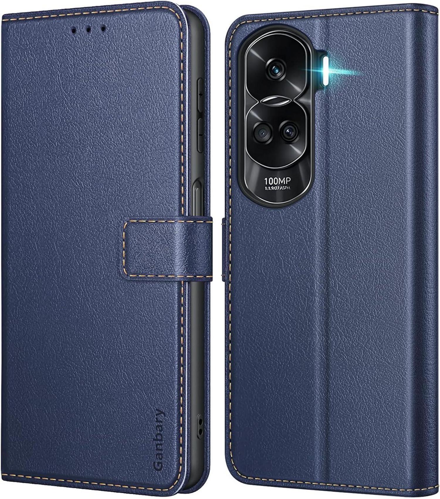 Leder Handyhülle für Honor 90 Lite - Blau mit Kartenschlitzen