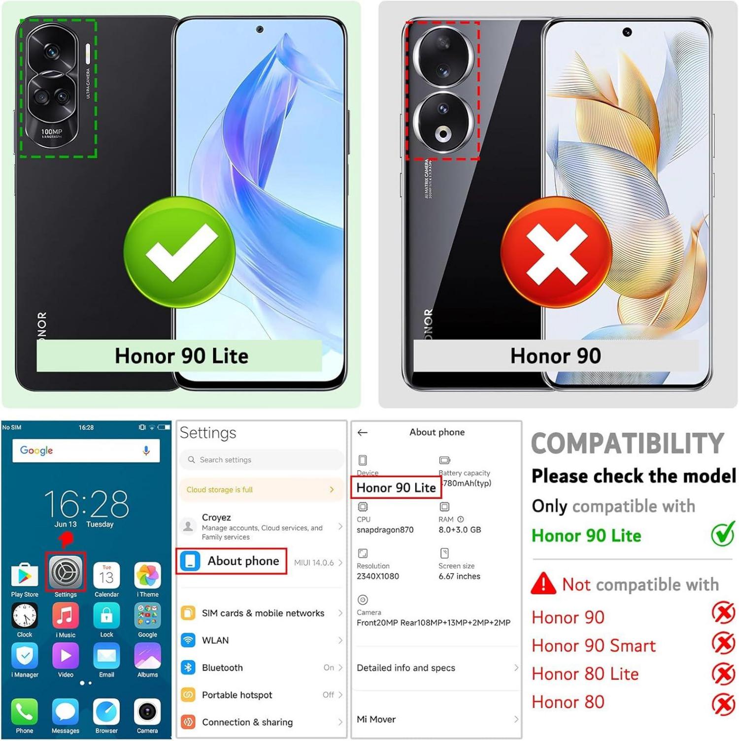 Honor 90 Lite Handyhülle Leder Klapphülle mit
