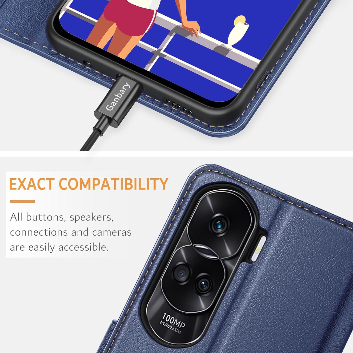 Handyhülle Honor 90 Lite Leder Klapphülle Blau mit Kartenschlitzen