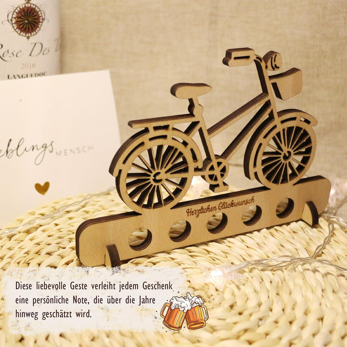Holzdekoration für Geldgeschenke - Fahrrad Deko für Geburtstag und Reise