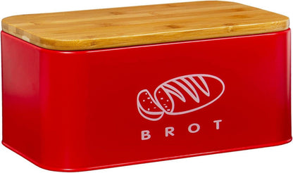 Praktischer Brotkasten mit Bambusdeckel aus Metall rot 30cm * 18cm