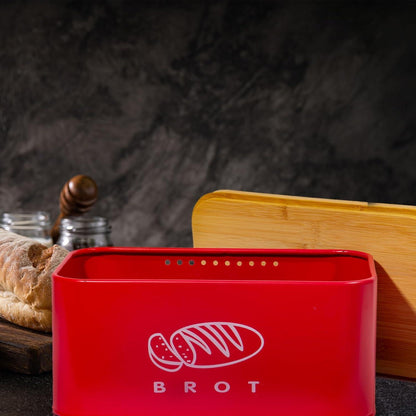 Brotkasten mit Deckel aus Bambus Retro Metall 30cm 18cm 14cm Rot