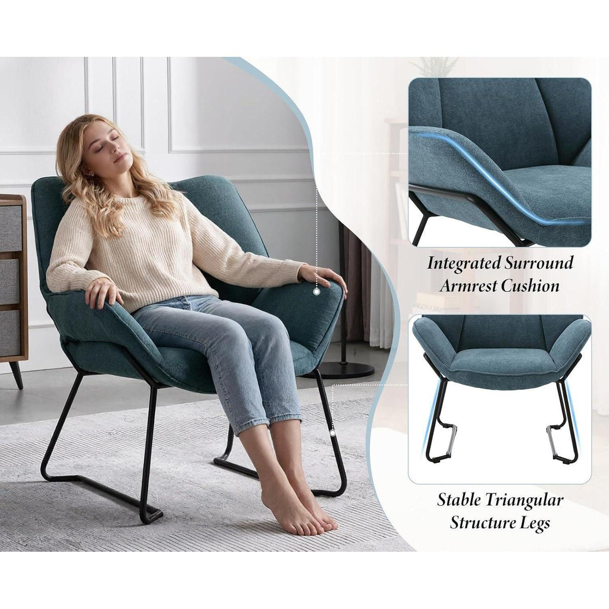 Chenille Loungesessel Blau – Modern & Bequem für Wohnzimmer/Balkon