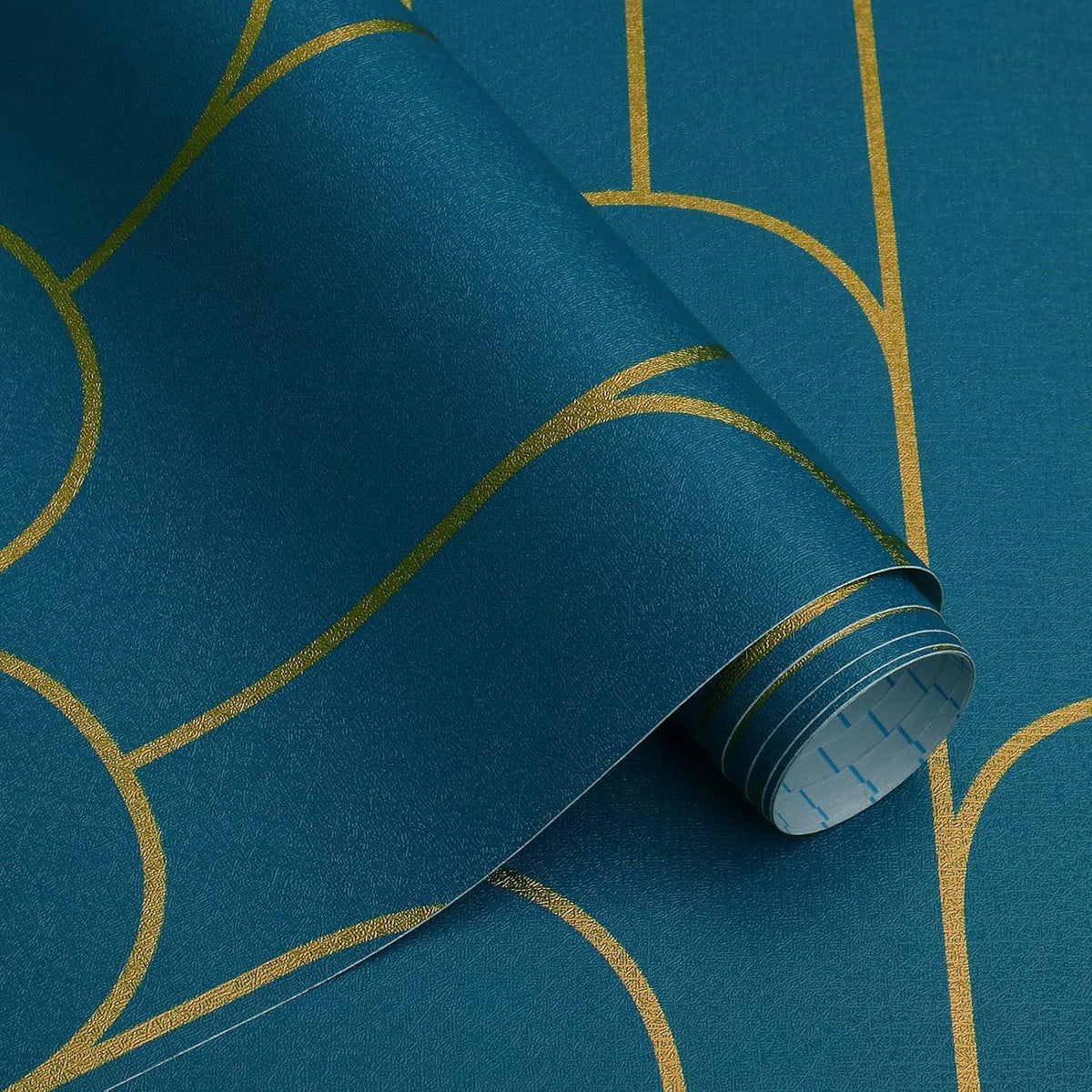 Selbstklebende Tapete Geometrische Gold Türkis Streifen 44×300cm