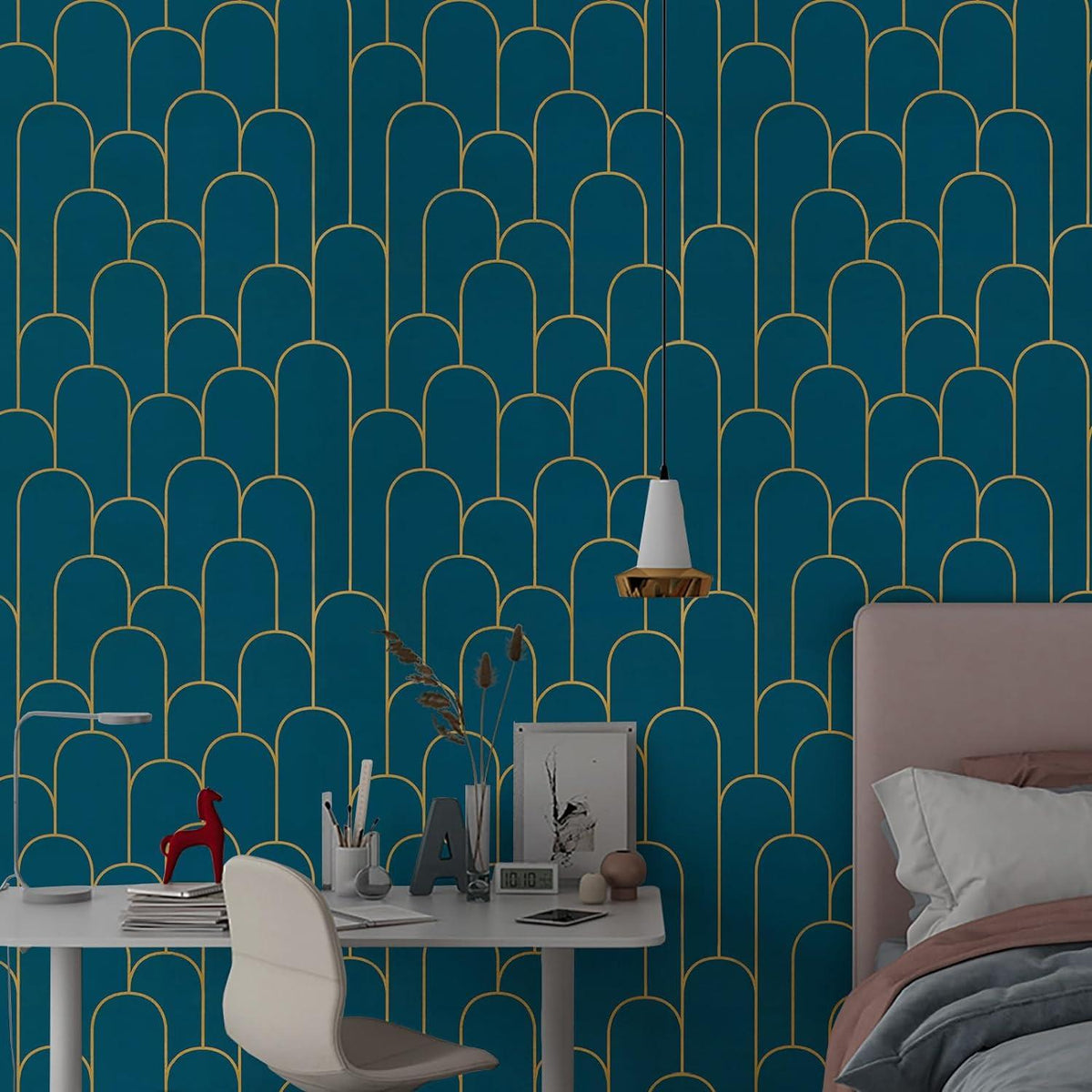 Selbstklebende Tapete Geometrische Gold Türkis Streifen 44×300cm