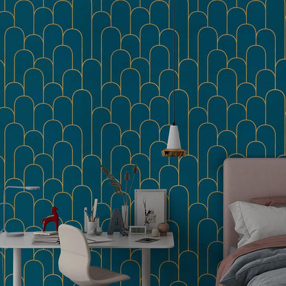 Selbstklebende Tapete Geometrische Gold Türkis Streifen 44×300cm