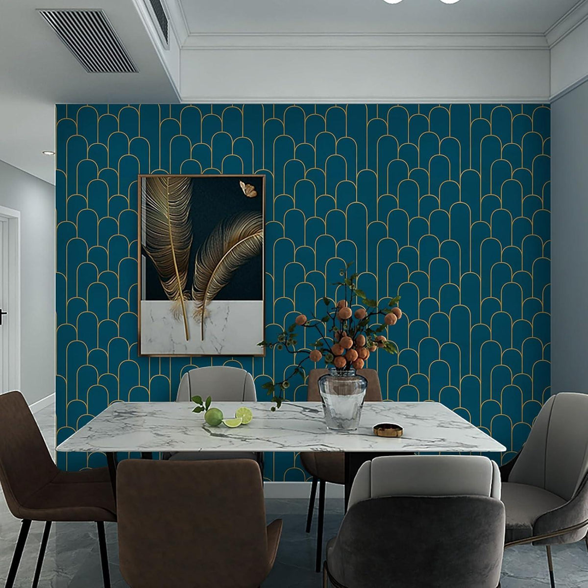 Selbstklebende Tapete Geometrische Gold Türkis Streifen 44×300cm