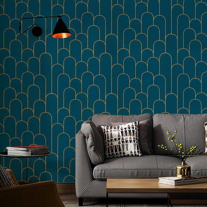Selbstklebende Tapete Geometrische Gold Türkis Streifen 44x300cm - Wasserfest Klebefolie