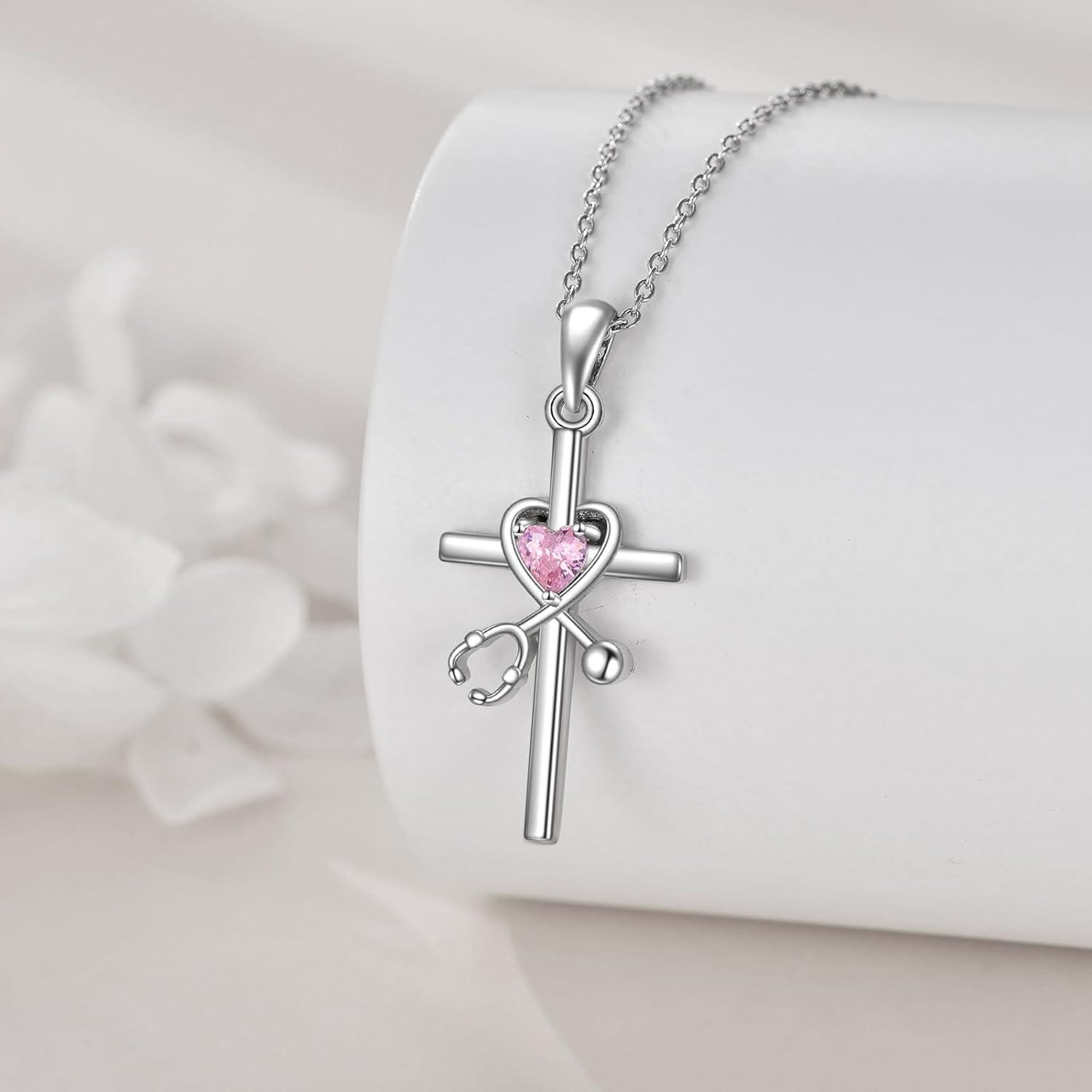 925 Sterling Silber Stethoskop Kreuz Halskette Anhänger