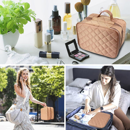 Wasserdichte Kosmetiktasche Doppelschicht Organizer Braun