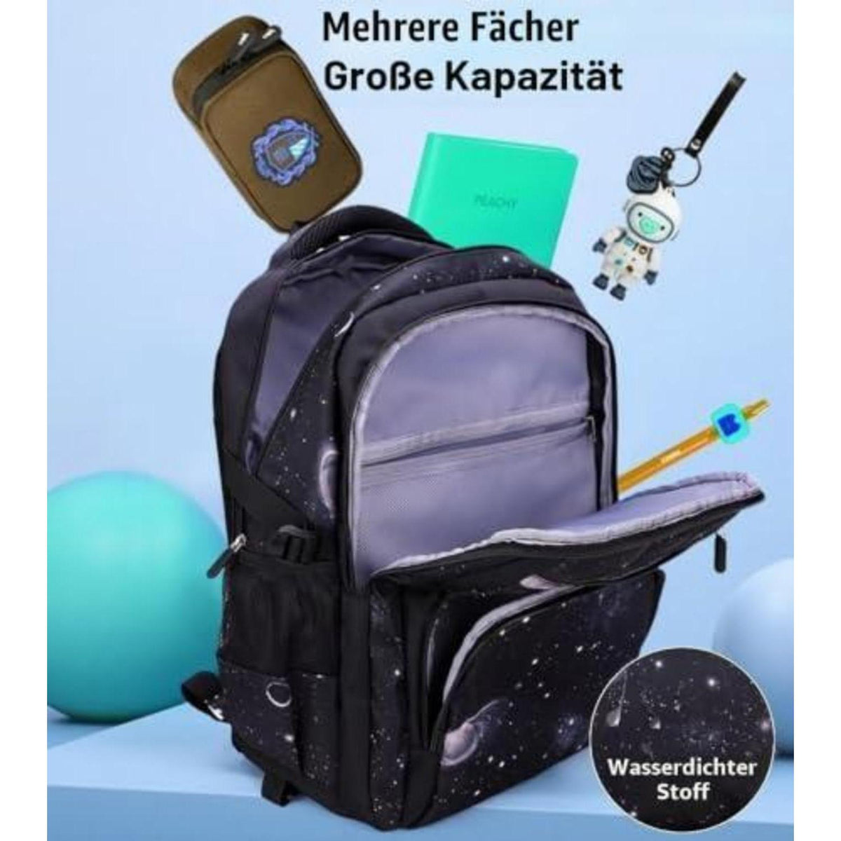 Schulrucksack Jungen Trolley Set mit Lunch Tasche & Federmäppchen Dunkelblau