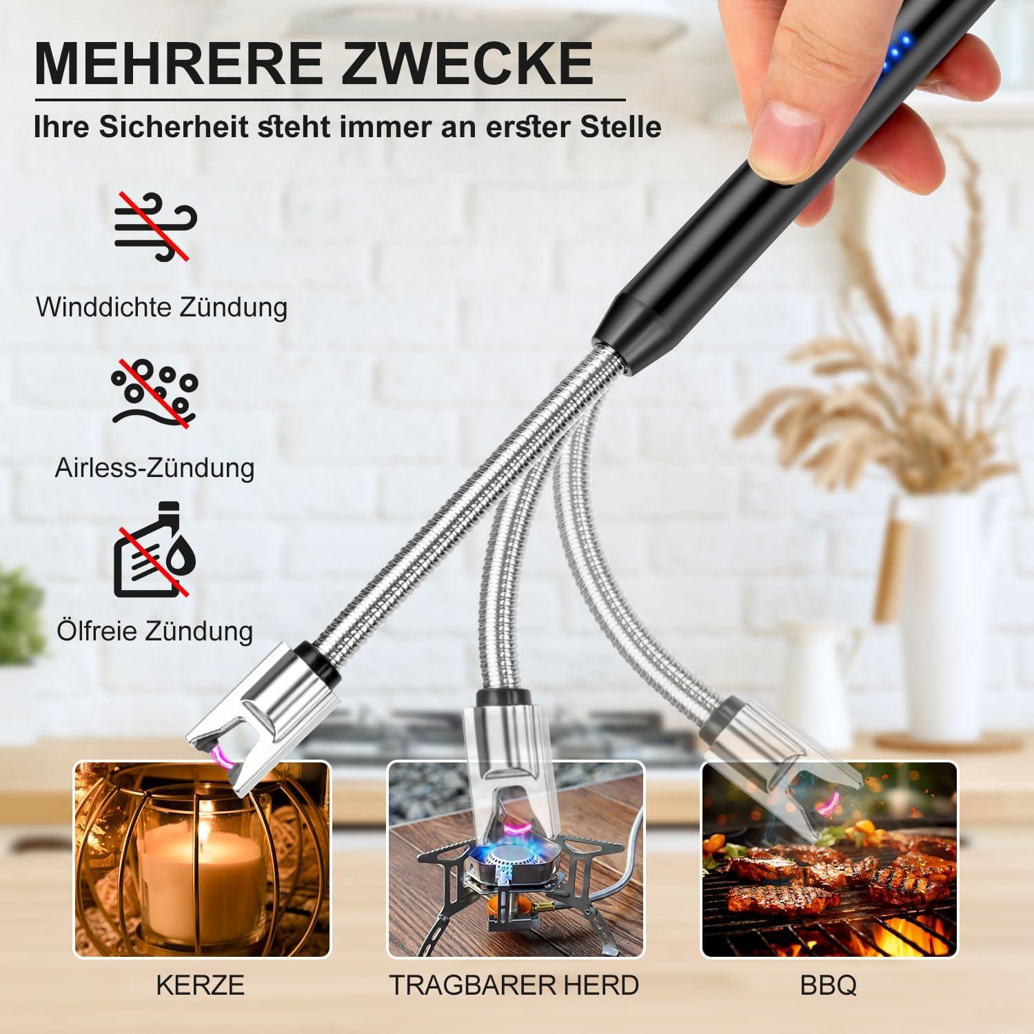 Elektrisches Stabfeuerzeug Schwarz USB Feuerzeug Lang Flexibel LED-Anzeige