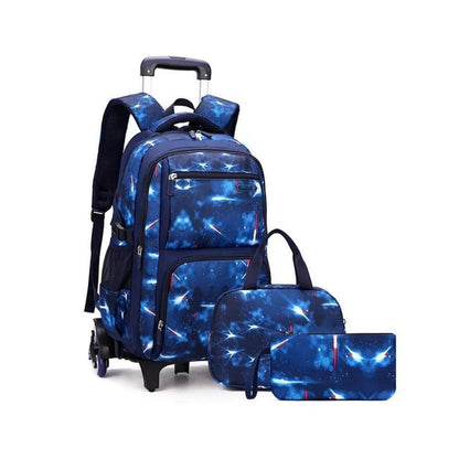 Schulrucksack Jungen Trolley Set mit Lunch Tasche & Federmäppchen (Blaue Galaxie)