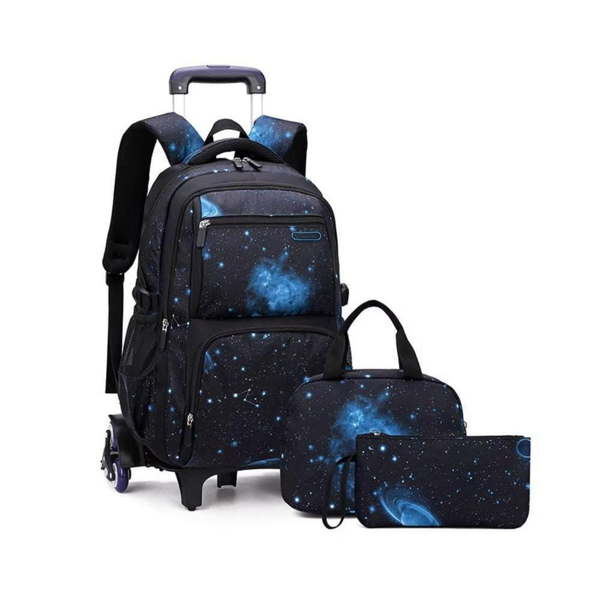 Schulrucksack Jungen Trolley Set mit Lunch Tasche & Federmäppchen Blauer Sternenhimmel