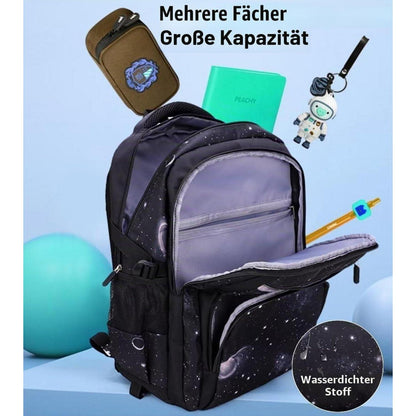 Schulrucksack Jungen Trolley Set mit Lunch Tasche & Federmäppchen Blauer Sternenhimmel