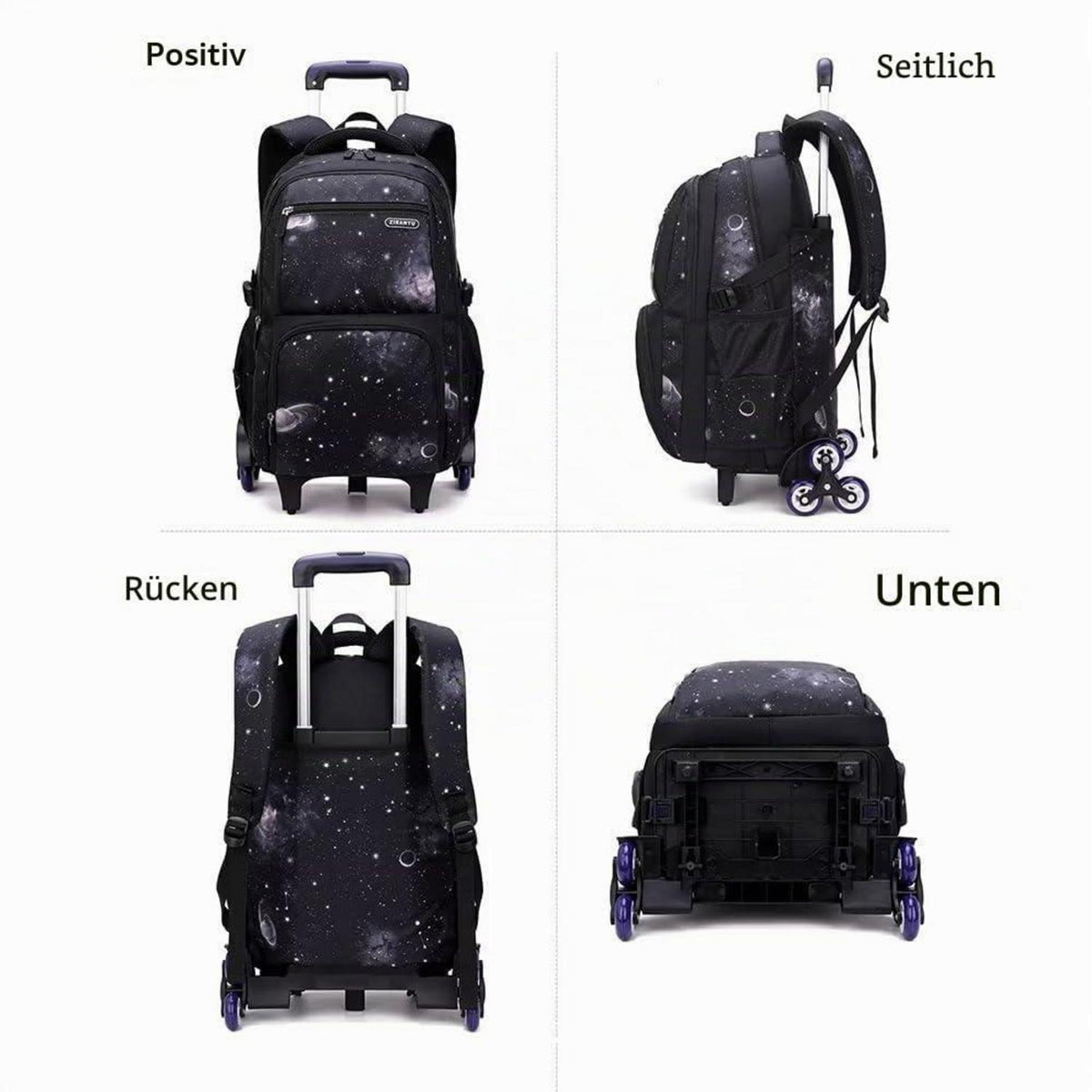 Schulrucksack Jungen Trolley Set mit Lunch Tasche & Federmäppchen Blauer Sternenhimmel