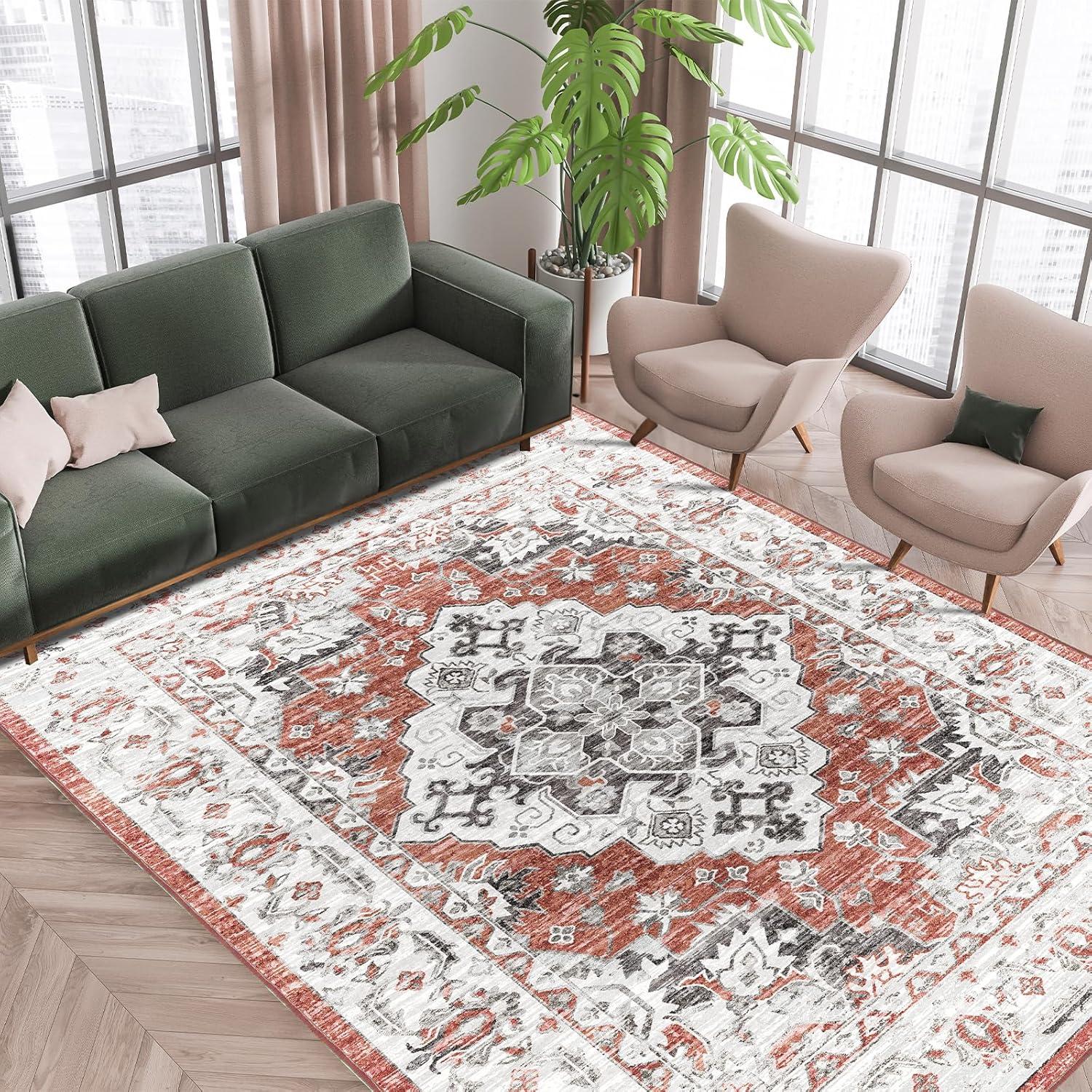 Vintage-Kurzflor Teppich Flauschig Weich, 160x230 cm Rot