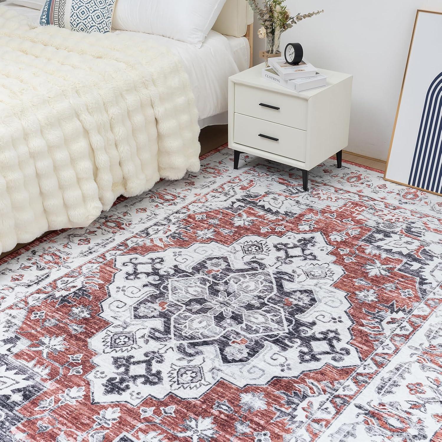 Vintage Kurzflor Teppich 160x230 cm Rot - Wohnzimmer