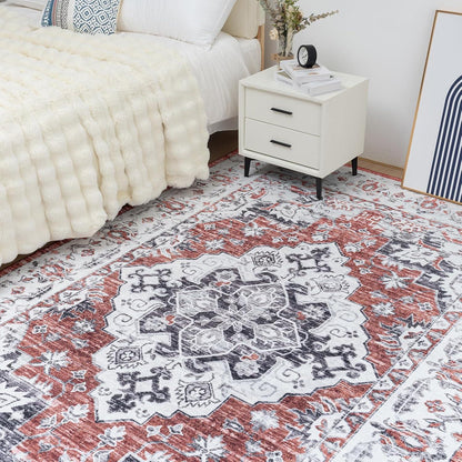 Vintage Kurzflor Teppich 160x230 cm Rot - Wohnzimmer
