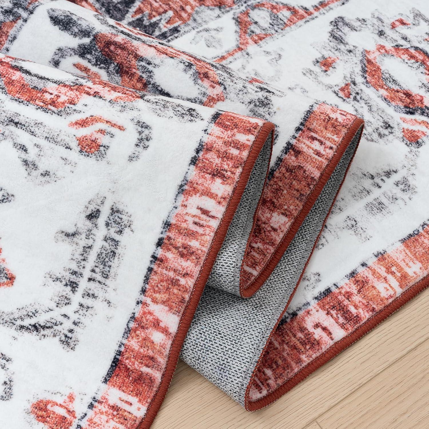 Teppich Vintage-Kurzflor 160x230cm Weich Rot Waschbar Rutschfest